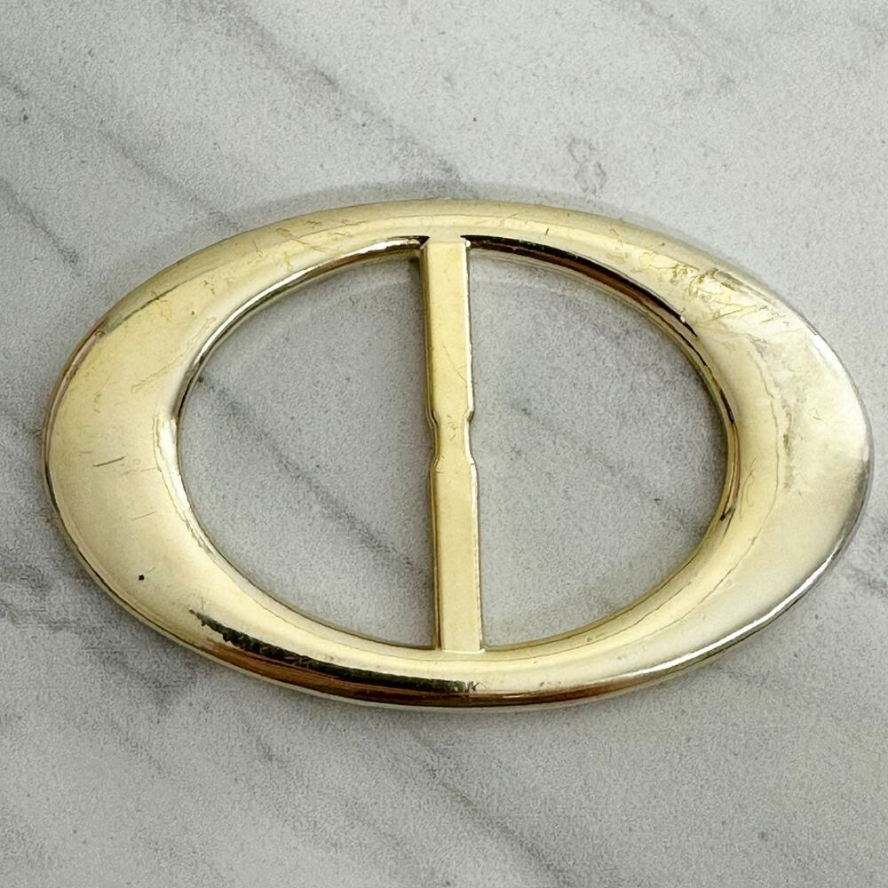Vintage Gold Tone Plastic Oval Scarf Slide Shirt Tie Belt Buckle Minimalist ✨